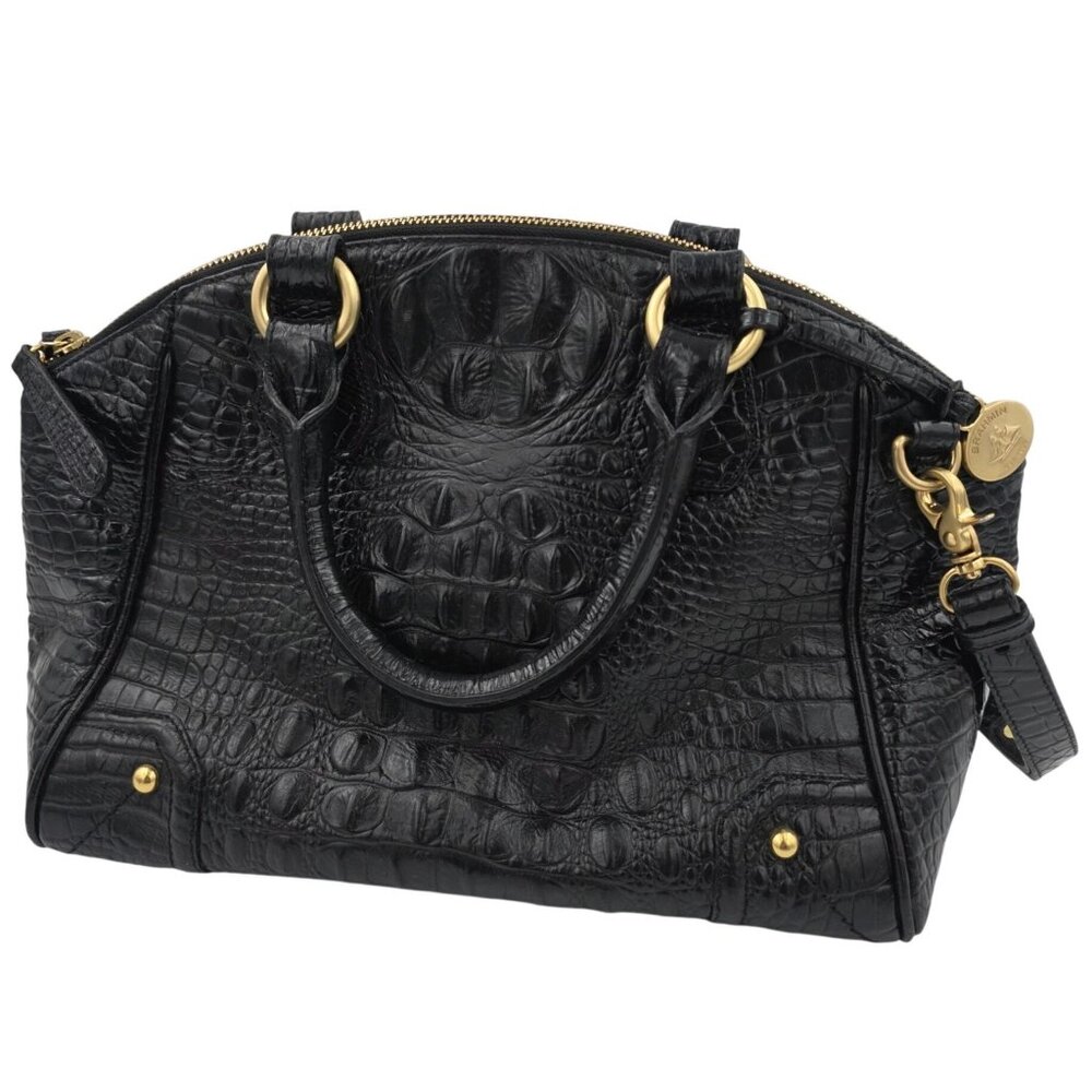 Brahmin Duxbury Satchel Black Melbourne Croc Embossed Leather Designer Purse Bag - Picture 2 of 16